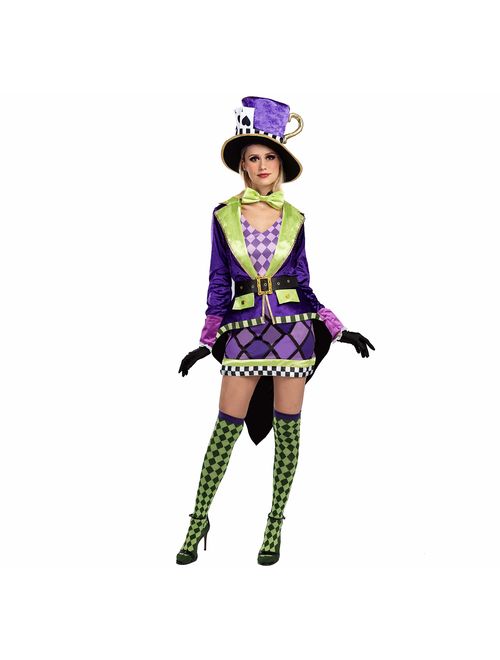 Spooktacular Creations Crazy Mad Hatter Purple Victorian Circus Halloween Costumes for Women