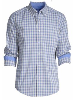 Men's Regular Fit Long Sleeve Plaid Poplin Shirt (Medium 38/40, Blue Check)