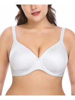 Wingslove Womens Full Figure Minimizer Bra Seamless Underwire T-Shirt Bra Plus Size Unlined Contour Bra