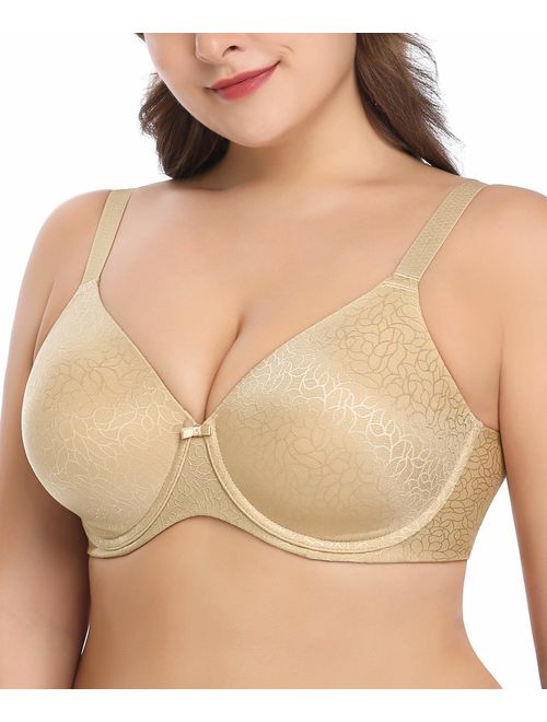 Wingslove Womens Full Figure Minimizer Bra Seamless Underwire T-Shirt Bra Plus Size Unlined Contour Bra