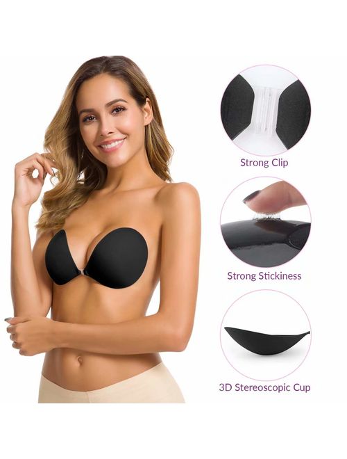 Niidor Adhesive Strapless Sticky Invisible Push up Wing-Shape Silicone Bra  (C )