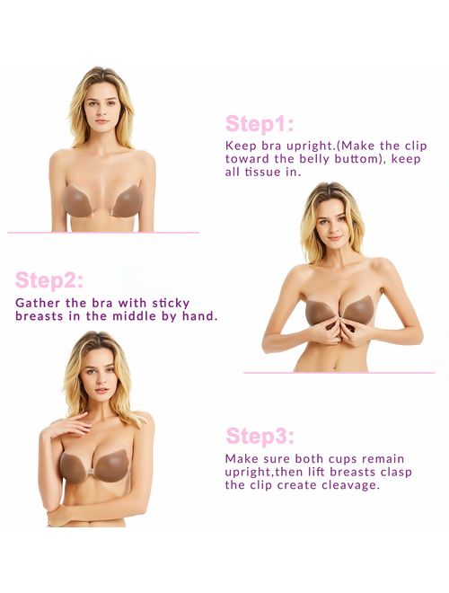 Niidor Adhesive Bra Strapless Sticky Invisible Push up Wing-Shape Silicone Bra for Backless Dress with Nipple Covers