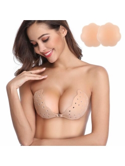 Niidor Sticky Bra, Breathable Strapless Bra Adhesive Push Up Backless Bras for Women