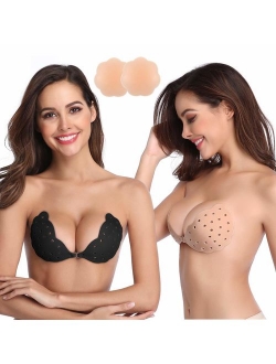 Niidor Sticky Bra, Breathable Strapless Bra Adhesive Push Up Backless Bras for Women