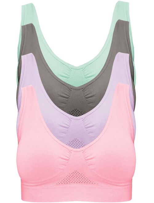 4-Pack Women's Seamless Wireless Cooling Unpadded Comfort Bra