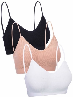 Boao 3 Pieces V Neck Tube Top Bra Seamless Padded Camisole Bandeau Sports Bra Sleep Bra with Elastic Straps