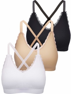 Boao 3 Pieces V Neck Tube Top Bra Seamless Padded Camisole Bandeau Sports Bra Sleep Bra with Elastic Straps