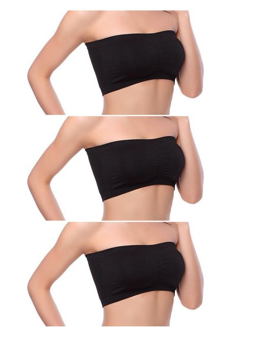 Venbond 1-4Packs Women's Seamless Bandeau Crop Tube Top Bra Strapless Padded Bralette