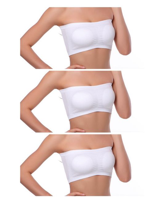 Venbond 1-4Packs Women's Seamless Bandeau Crop Tube Top Bra Strapless Padded Bralette