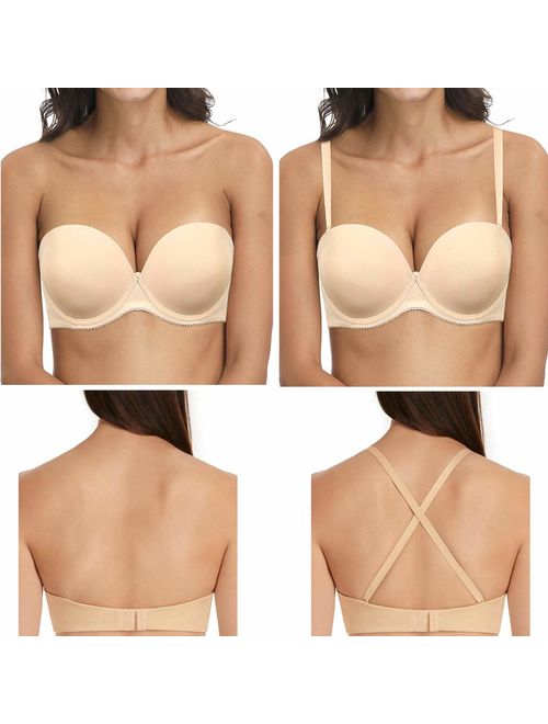 Strapless Convertible Pushup Bra Heavily Padded Lift Up Supportive Add Two Cup Multiway Tshirt Bras