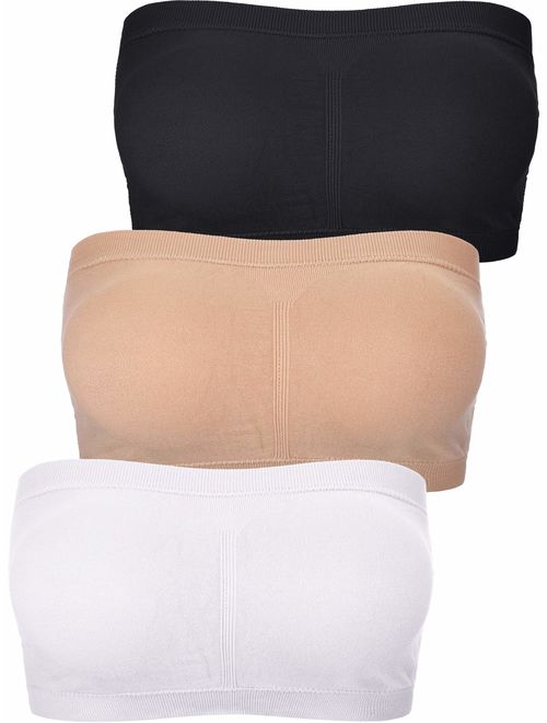 Boao 3 Pieces Women Bandeau Bra Padded Strapless Brarette Soft Bra Seamless Bandeau Tube Top Bra, Assorted Sizes