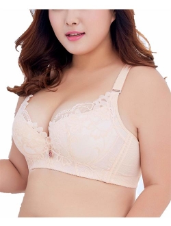 SEA BBOT Women Lace Push-up Bra Plus Size Floral Underwire Soft Cup Everyday Bra