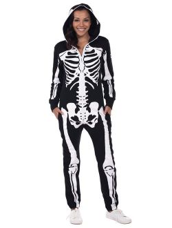 Women's Skeleton Halloween Costume with Back Printing - Skeleton Costume Jumpsuit Onesie Female