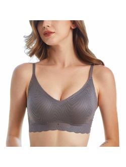 PRETTYWELL Comfortable Bras, Seamless Wire Free Everyday Bras for A to D Cups, V Neck Soft and Light Basic Bras for Women