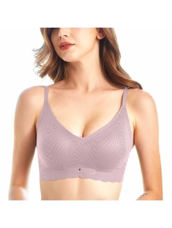 PRETTYWELL Comfortable Bras, Seamless Wire Free Everyday Bras for A to D Cups, V Neck Soft and Light Basic Bras for Women