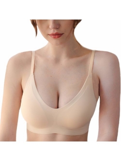 PRETTYWELL Comfortable Bras, Seamless Wire Free Everyday Bras for A to D Cups, V Neck Soft and Light Basic Bras for Women