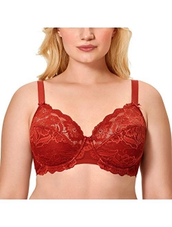 Women's Full Coverage Non-Foam Floral Lace Plus Size Underwired Bra