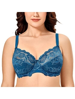 Women's Full Coverage Non-Foam Floral Lace Plus Size Underwired Bra