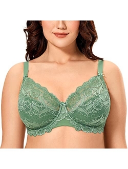 Women's Full Coverage Non-Foam Floral Lace Plus Size Underwired Bra