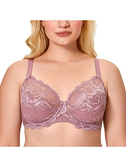 Women's Full Coverage Non-Foam Floral Lace Plus Size Underwired Bra