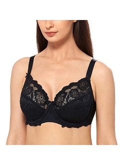 Women's Full Coverage Non-Foam Floral Lace Plus Size Underwired Bra