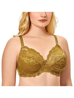 Women's Full Coverage Non-Foam Floral Lace Plus Size Underwired Bra