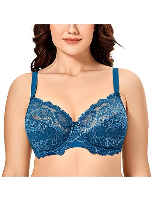 DELIMIRA Women's Full Coverage Non-Foam Floral Lace Plus Size Underwired Bra