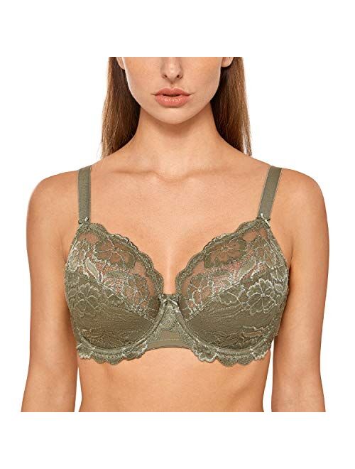 DELIMIRA Women's Full Coverage Non-Foam Floral Lace Plus Size Underwired Bra