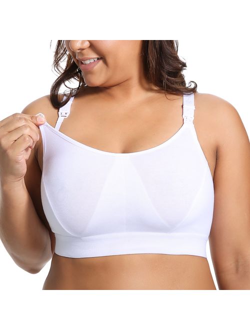 Gratlin Women's Full Support Comfort Plus Size Cotton Maternity Nursing Bra