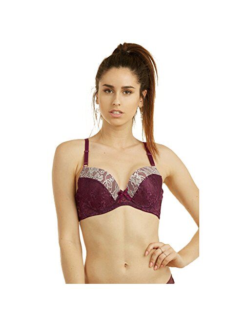 MaMia Women's Basic Lace/Plain Lace Bras (Pack of 6)