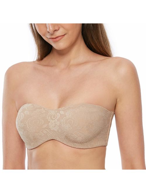 MELENECA Women's Strapless Bra for Large Bust Minimizer Unlined Bandeau with Underwire