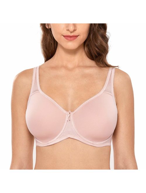 DELIMIRA Women's Full Coverage Underwire Seamless Lightly Padded Basic T-Shirt Bra