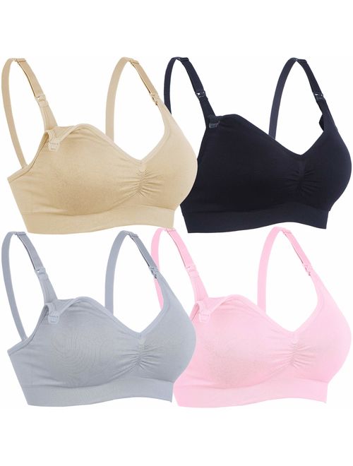 BAOMOSI 4Pack Womens Nursing Bra for Breastfeeding Seamless Clip Down Push Up Padded Maternity Bras