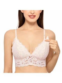 MOMANDA Women's Wire Free Lightly Lined Maternity Nursing Lace Bra Bralette