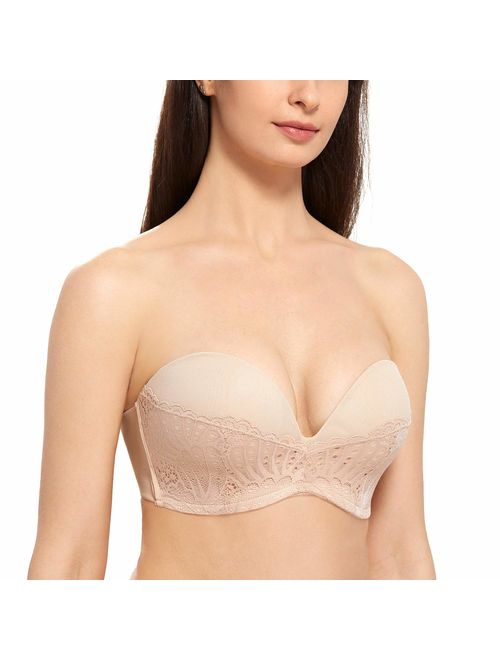 DELIMIRA Women's Slightly Lined Great Support Lace Underwired Strapless Bra
