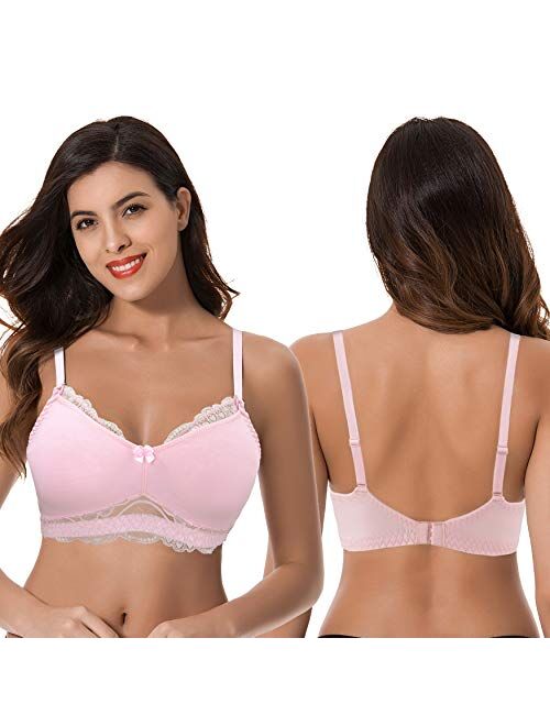 Curve Muse Plus Size Nursing Cotton Unlined Wirefree Bra with Lace Trim-2 Or 3PK