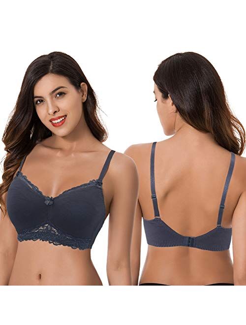 Curve Muse Plus Size Nursing Cotton Unlined Wirefree Bra with Lace Trim-2 Or 3PK