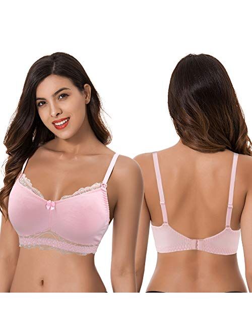 Curve Muse Plus Size Nursing Cotton Unlined Wirefree Bra with Lace Trim-2 Or 3PK