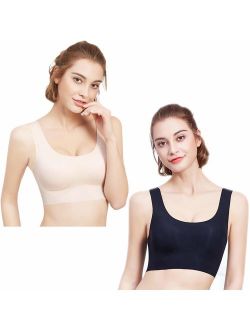 PRETTYWELL Sleep Bras, Thin Soft Comfy Daily Bras, Seamless Leisure Bras for Women, A to D Cup, with Removable Pads