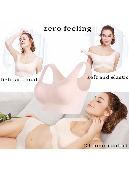PRETTYWELL Sleep Bras, Thin Soft Comfy Daily Bras, Seamless Leisure Bras for Women, A to D Cup, with Removable Pads