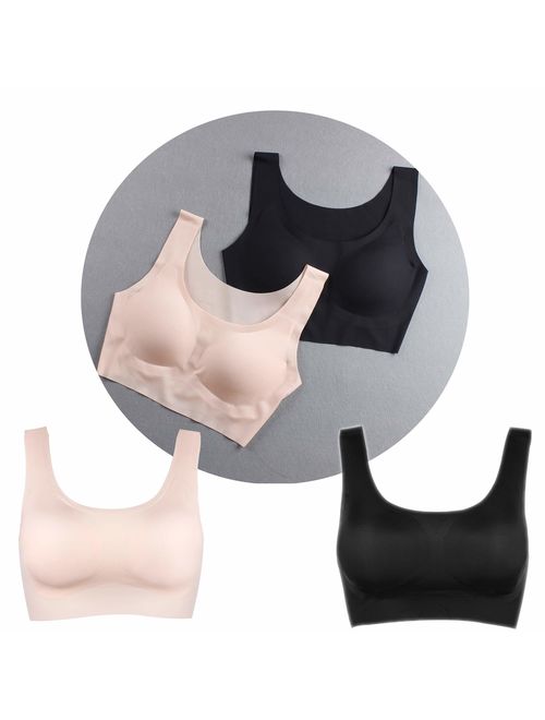  PRETTYWELL Sleep Bra For Women, Comfort Seamless Wireless  Stretchy Sports Bra, 3 Pack Yoga Bra