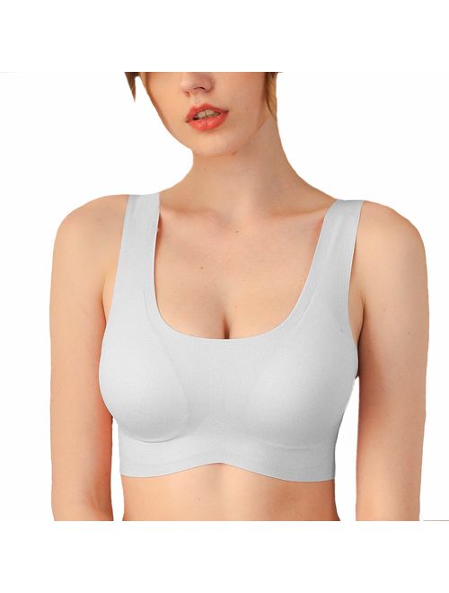 PRETTYWELL Sleep Bras, Thin Soft Comfy Daily Bras, Seamless Leisure Bras for Women, A to D Cup, with Removable Pads