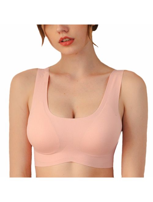 PRETTYWELL Sleep Bras, Thin Soft Comfy Daily Bras, Seamless Leisure Bras for Women, A to D Cup, with Removable Pads