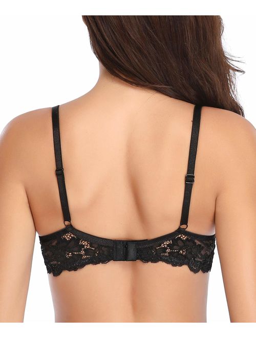  Deyllo Womens Push Up Lace Bra Comfort Padded Underwire Bra  Lift Up Add One Cup
