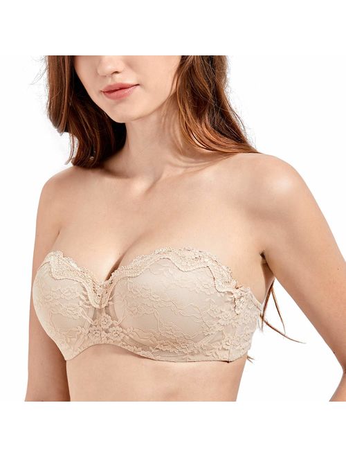 DELIMIRA Women's Underwire Molded Cup Lace Convertible Multiway Bridal Strapless Bra