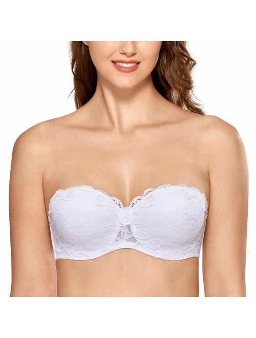 DELIMIRA Women's Underwire Molded Cup Lace Convertible Multiway Bridal Strapless Bra