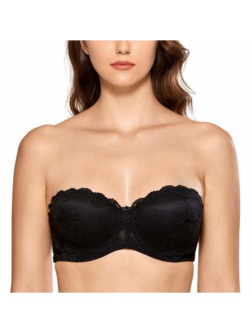 DELIMIRA Women's Underwire Molded Cup Lace Convertible Multiway Bridal Strapless Bra