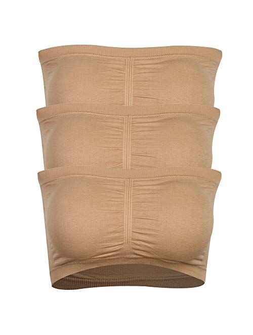 Time and River Women's Padded Bandeau Bra, Strapless Basic Layer Tube Top 1-4Pack