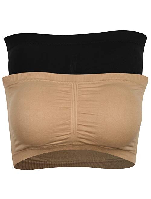 Time and River Women's Padded Bandeau Bra, Strapless Basic Layer Tube Top 1-4Pack