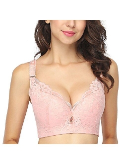 Plus Size Lace Bra C Cup Wide Back Push Up Brassiere for Women